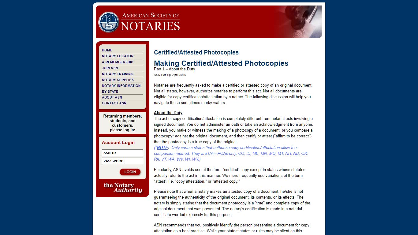 Certified/attested Photocopies | American Society of Notaries